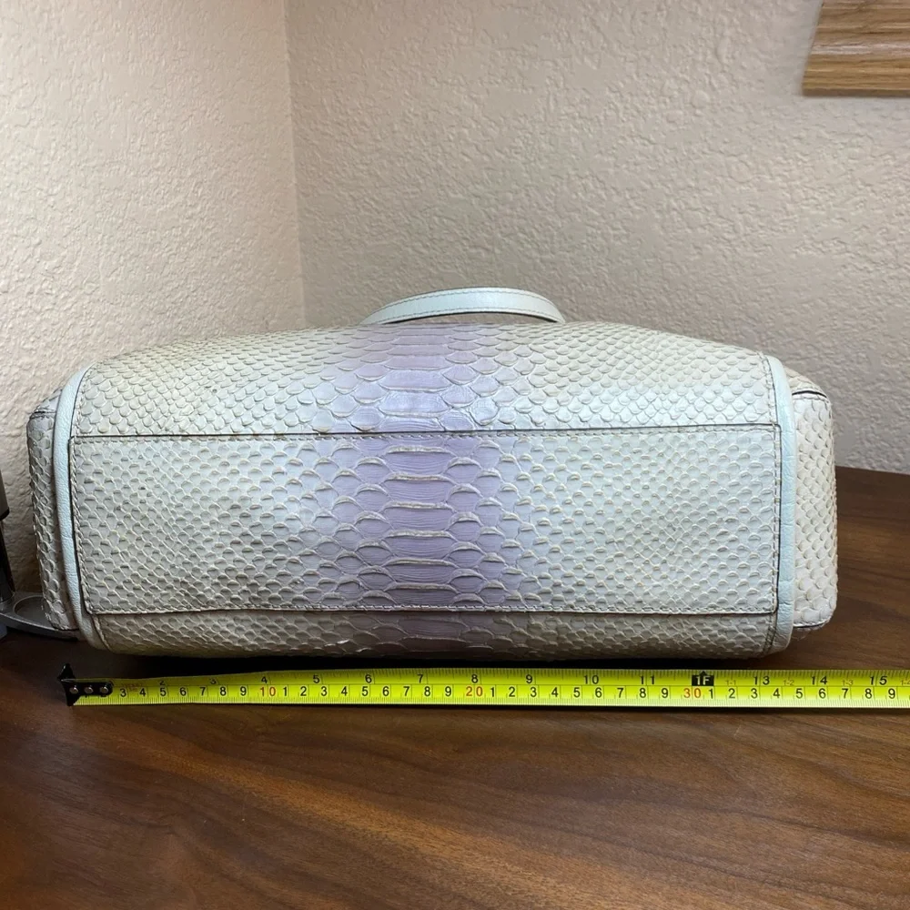 Coach Madison Textured Embossed Python Satchel Bag Ivory Purple Large Charms‎